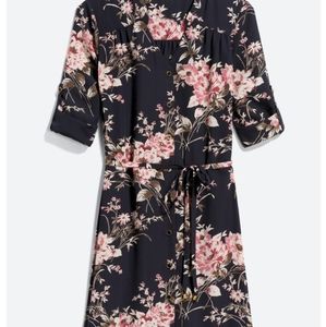 Black flower shirt dress